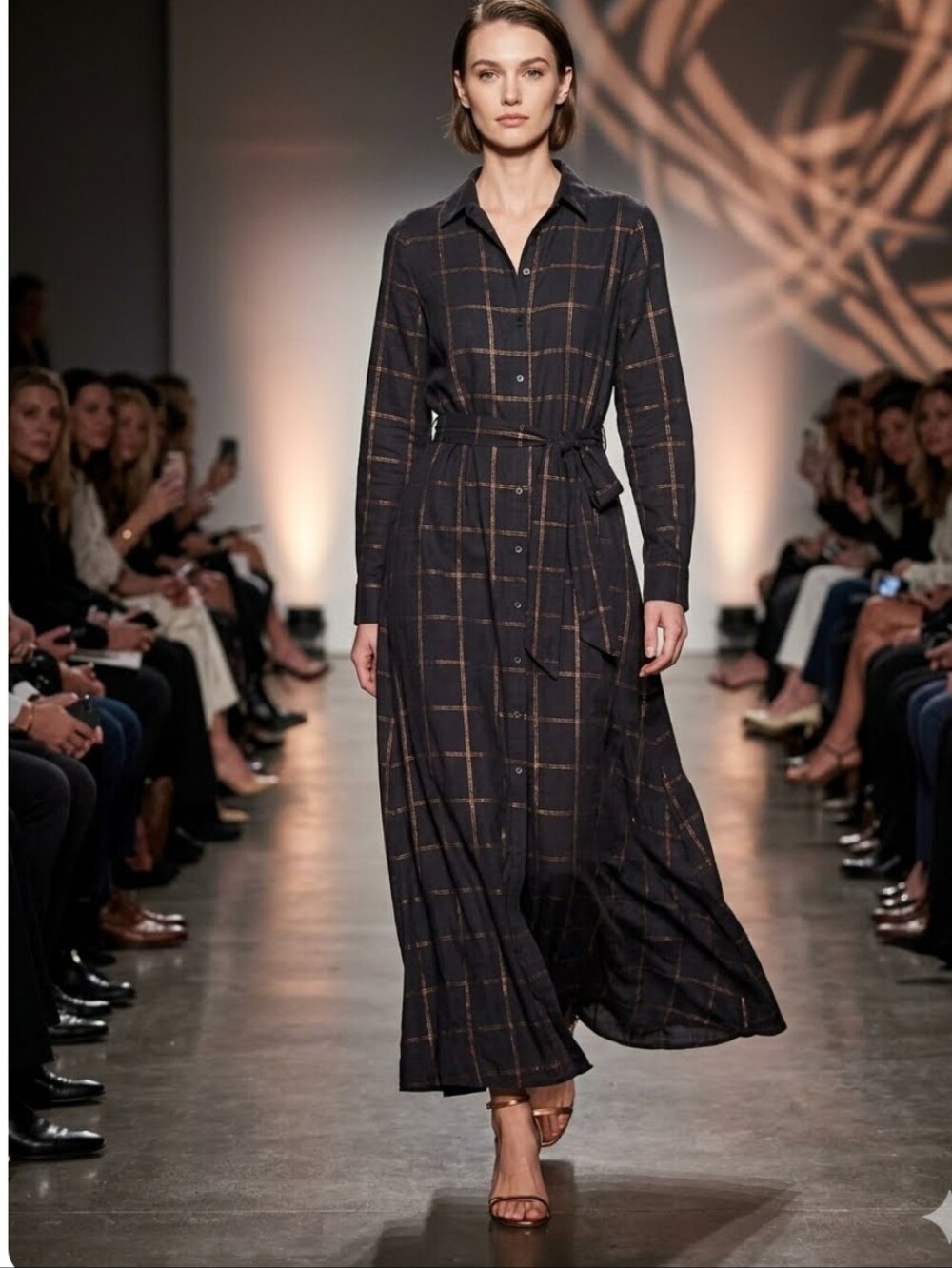 NWT Anthropologie Bella Dahl Plaid Smocked Waist Maxi Shirt Dress Black Copper